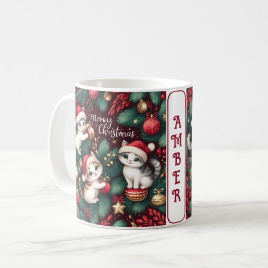 Meowy Christmas - Gepersonaliseerd Koffiemok (Voorkant links)