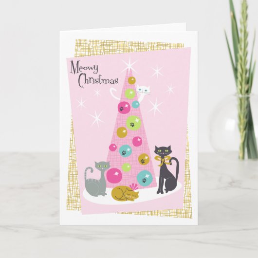 "Meowy Christmas" gevouwen kerst Kaart (Voorkant)