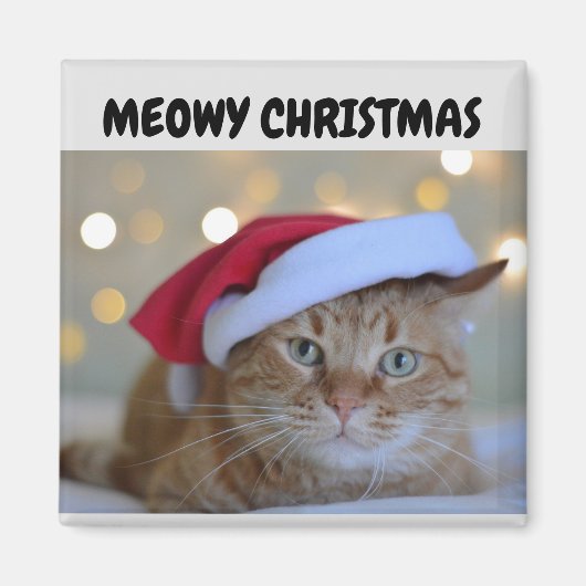 MEOWY CHRISTMAS GINGER CAT MAGNET (Voorkant)