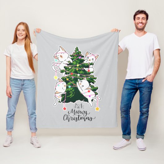 Meowy Christmas | Grappige kat illustratie Fleece Deken (In situ)