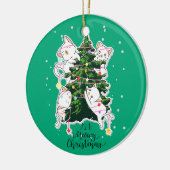 Meowy Christmas | Grappige kat illustratie Keramisch Ornament (Links)