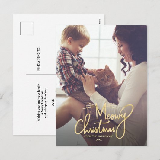 Meowy Christmas | Grappige kat kerstfoto Feestdagenkaart (Voorkant / Achterkant)