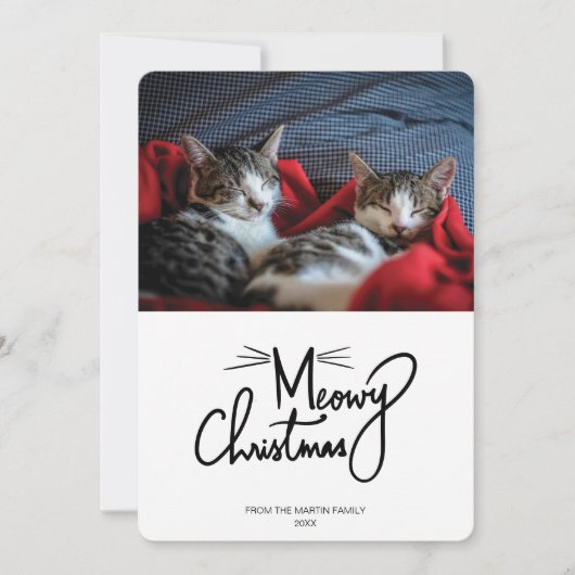 Meowy Christmas | Grappige kat kerstkaart (Voorkant)