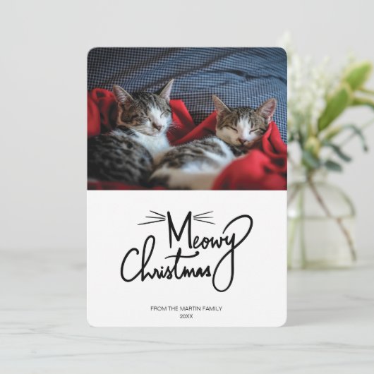 Meowy Christmas | Grappige kat kerstkaart (Staand voorkant)