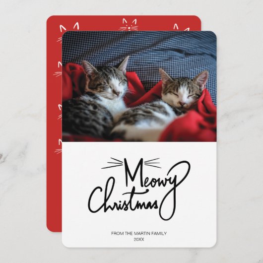 Meowy Christmas | Grappige kat kerstkaart (Voorkant / Achterkant)