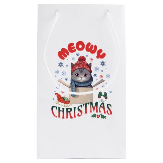 Meowy Christmas Grumpy Grey Cat Mok Klein Cadeauzakje (Achterkant)
