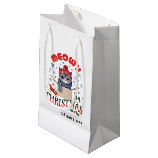 Meowy Christmas Grumpy Grey Cat Mok Klein Cadeauzakje (Voorkant Gekanteld)