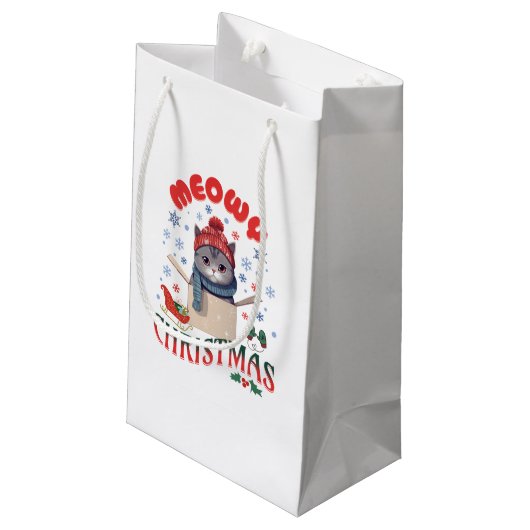 Meowy Christmas Grumpy Grey Cat Mok Klein Cadeauzakje (Achterkant Gekanteld)