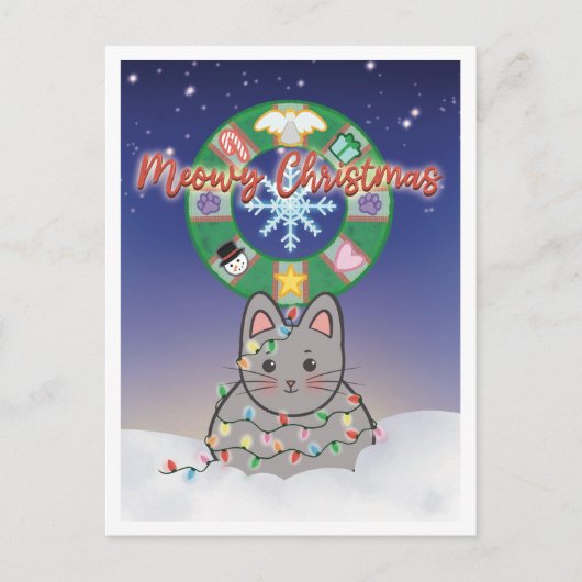 Meowy Christmas Holiday Cat Postcard Feestdagenkaart (Voorkant)