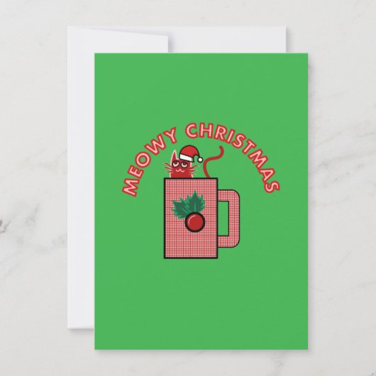 MEOWY CHRISTMAS Holiday Greeting Card Green Feestdagenkaart (Voorkant)