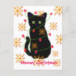 Meowy Christmas | Kattenliefhebber | zwarte kat Briefkaart