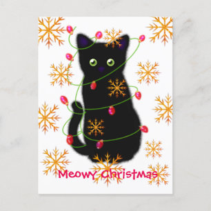 Meowy Christmas   Kattenliefhebber   zwarte kat Briefkaart
