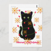 Meowy Christmas | Kattenliefhebber | zwarte kat Briefkaart (Voorkant / Achterkant)