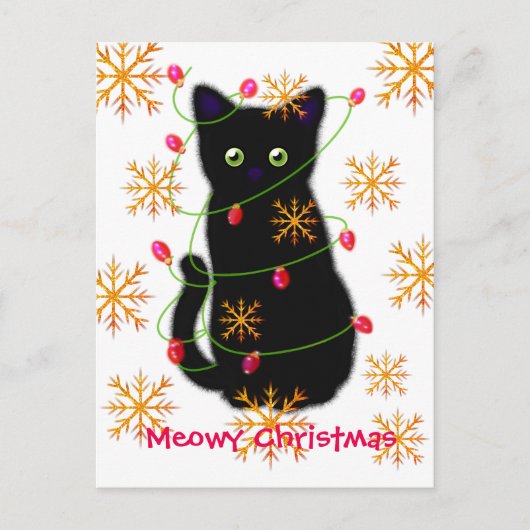 Meowy Christmas | Kattenliefhebber | zwarte kat Briefkaart (Voorkant)