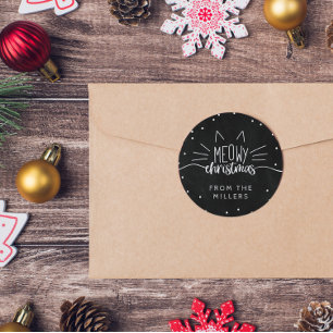 Meowy Christmas - Kattenoren & Whiskers Ronde Sticker