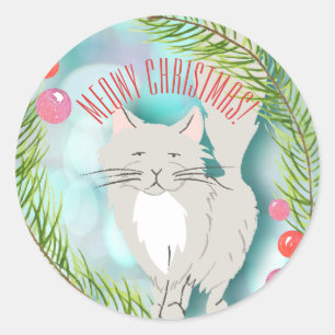 Meowy Christmas Kitten Cat Vakantie Kaart Sticker
