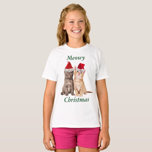 Meowy Christmas Kitten Kinder Shirt (Voorkant volledig)
