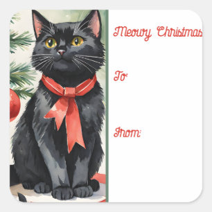 Meowy Christmas Kitten met een boog Holiday Gift L Vierkante Sticker