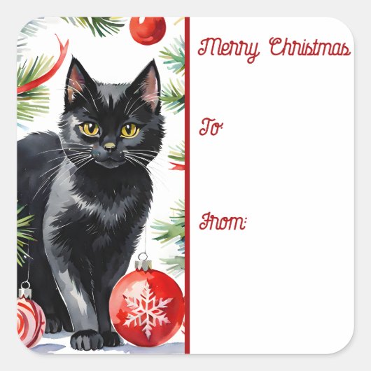 Meowy Christmas Kitten Waterverf Gift Label (Voorkant)