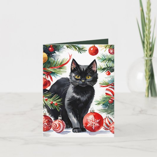 Meowy Christmas Kitten Waterverf Vakantie Kaart (Voorkant)