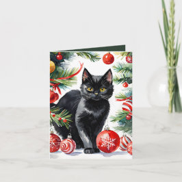 Meowy Christmas Kitten Waterverf Vakantie Kaart