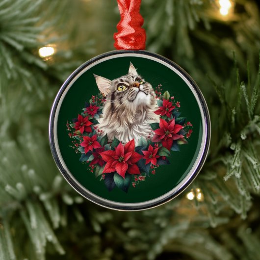 Meowy Christmas Maine Coon Cat  Metalen Ornament (Boom)