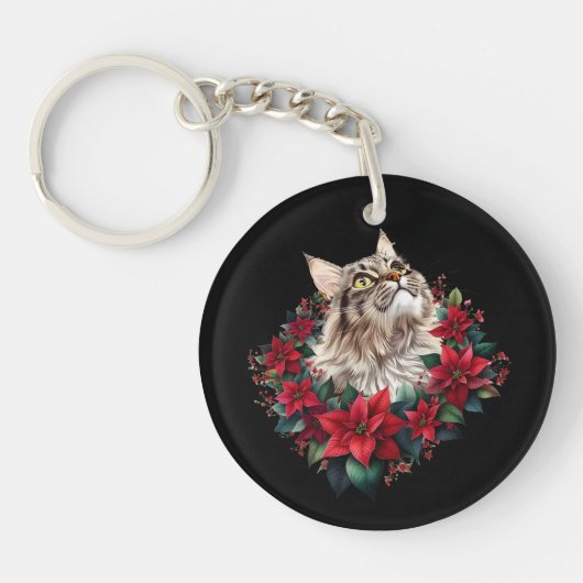 Meowy Christmas Maine Coon Cat  Sleutelhanger (Voorkant)