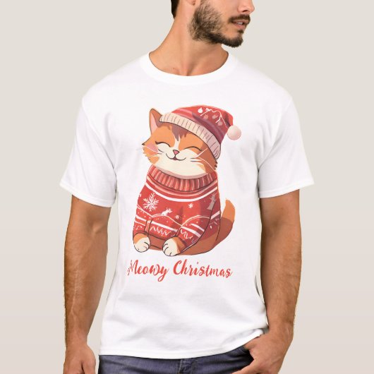 Meowy Christmas Mannen T-shirt met feestelijke kat (Voorkant)