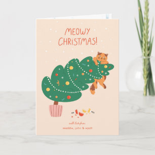 Meowy Christmas - Mischievous Feline Fun Feestdagen Kaart