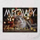 Meowy Christmas Modern Photo Holiday Card Folie Feestdagenkaart (Voorkant)