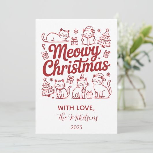 Meowy Christmas Party Feestdagenkaart (Staand voorkant)