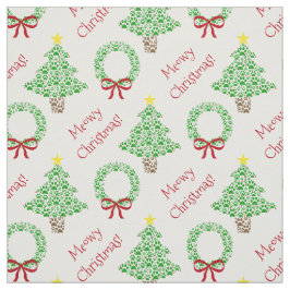 Meowy Christmas Paw Print Vakantiebomen & Kransen Stof