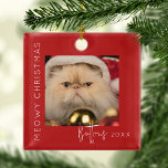 Meowy Christmas | Pet Foto Kerstboom Metalen Ornament<br><div class="desc">Neem uw huisdieren op met onze 'Meowy Christmas'-ornamenten voor de kerstboom! Deze leuke boomversieringen zijn voorzien van een vertederend afbeelding van uw dierbare sjabloon, een begroetingsbericht met de tekst 'Meowy Christmas' en gepersonaliseerd met de naam van uw huisdier en het jaar. Vier de sfeer van kerst en creëer met deze...</div>