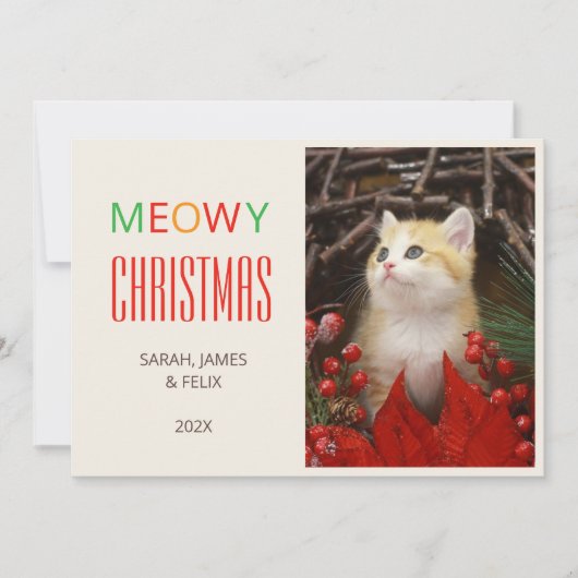 Meowy Christmas Pet Schattige Kitten Foto Rood & G Feestdagenkaart (Voorkant)