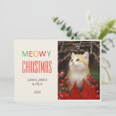 Meowy Christmas Pet Schattige Kitten Foto Rood & G Feestdagenkaart (Staand voorkant)