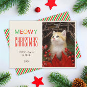 Meowy Christmas Pet Schattige Kitten Foto Rood & G Feestdagenkaart