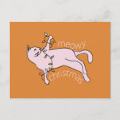 Meowy Christmas Pink Cat Lights Feestdagenkaart (Voorkant)