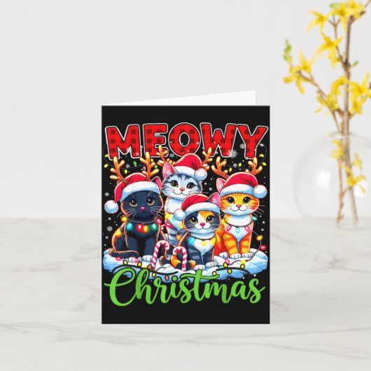 Meowy Christmas Reindeer Xmas Lights Santa Cat Kaart (Gele Bloem)