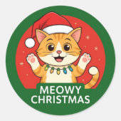Meowy Christmas Ronde Sticker (Voorkant)