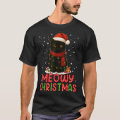 Meowy Christmas Santa Hat Funny Black Cat Men Wome T-shirt (Voorkant)