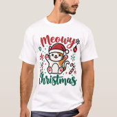 Meowy Christmas - Schattigee feestelijke kattenvak T-shirt (Voorkant)