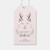 Meowy Christmas | Schattigee kat, gewei gepersonal Cadeaulabel (Voorkant)