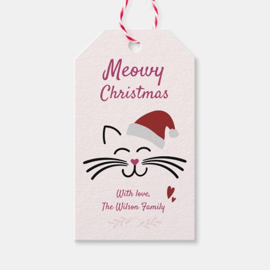 Meowy Christmas - Schattigee Kitten w. Kerstmuts Cadeaulabel (Voorkant)