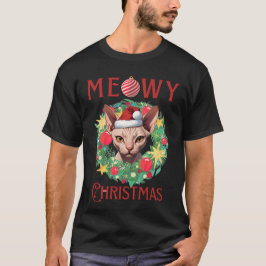 Meowy Christmas Sphynx Cat Design T-shirt