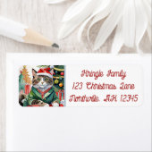 Meowy Christmas Tabby Cat Retouradres Etiket (Insitu)