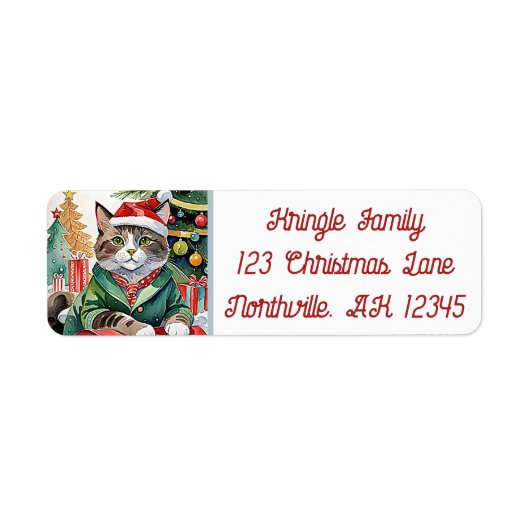 Meowy Christmas Tabby Cat Retouradres Etiket (Voorkant)