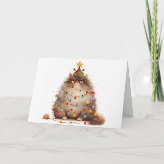 Meowy Christmas Tangled Cat Lights Wenskaart Kaart (Voorkant)