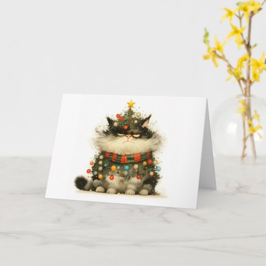 Meowy Christmas Tangled Cat Lights Wenskaart Kaart (Gele Bloem)