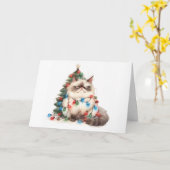 Meowy Christmas Tangled Cat Lights Wenskaart Kaart (Gele Bloem)