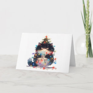 Meowy Christmas Tangled Cat Lights Wenskaart Kaart